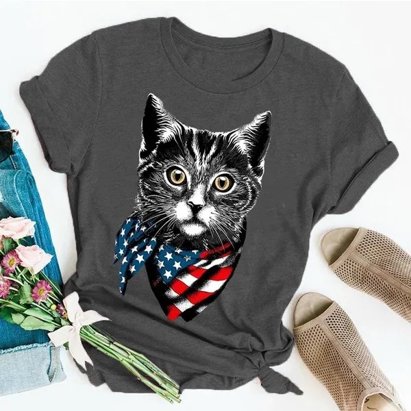 Women's T-shirt Short Sleeve T-Shirts Printing Vacation Cat display picture 3