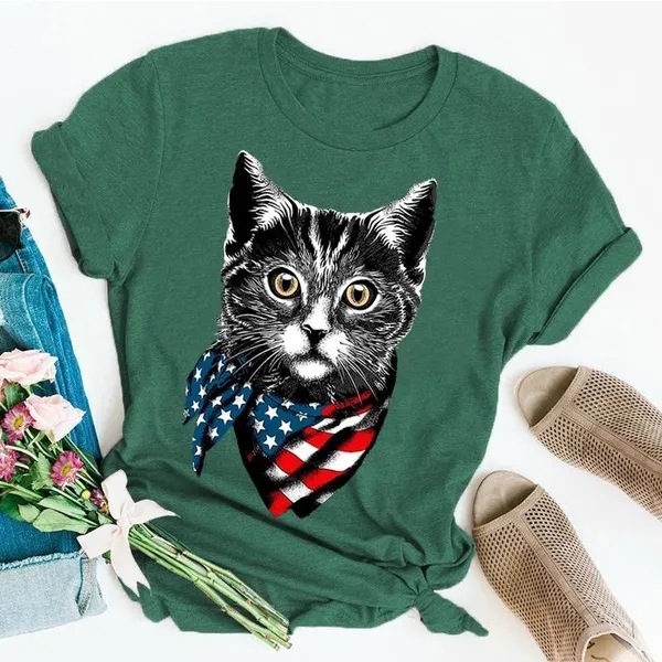 Women's T-shirt Short Sleeve T-Shirts Printing Vacation Cat display picture 4