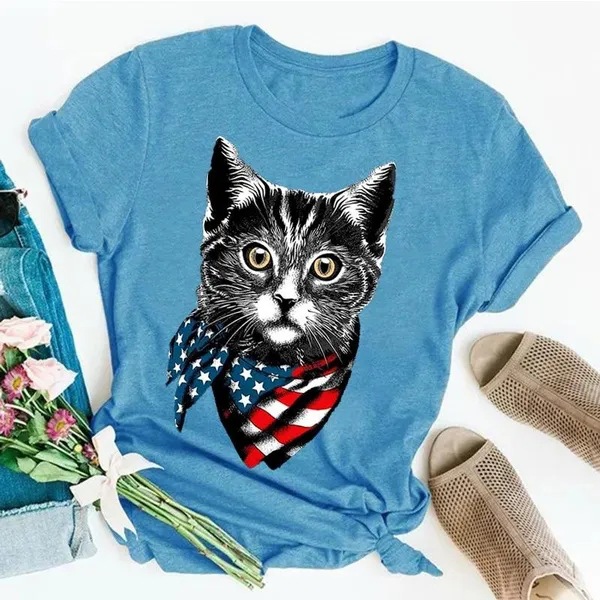 Women's T-shirt Short Sleeve T-Shirts Printing Vacation Cat display picture 5
