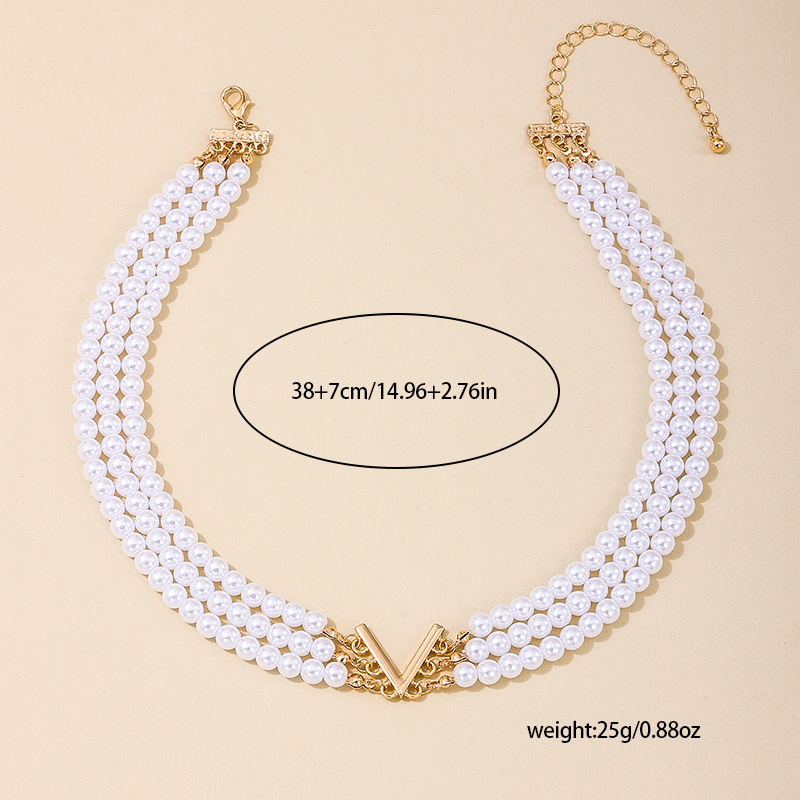Nordic Style V Shape Imitation Pearl Alloy Beaded Women's Choker display picture 5