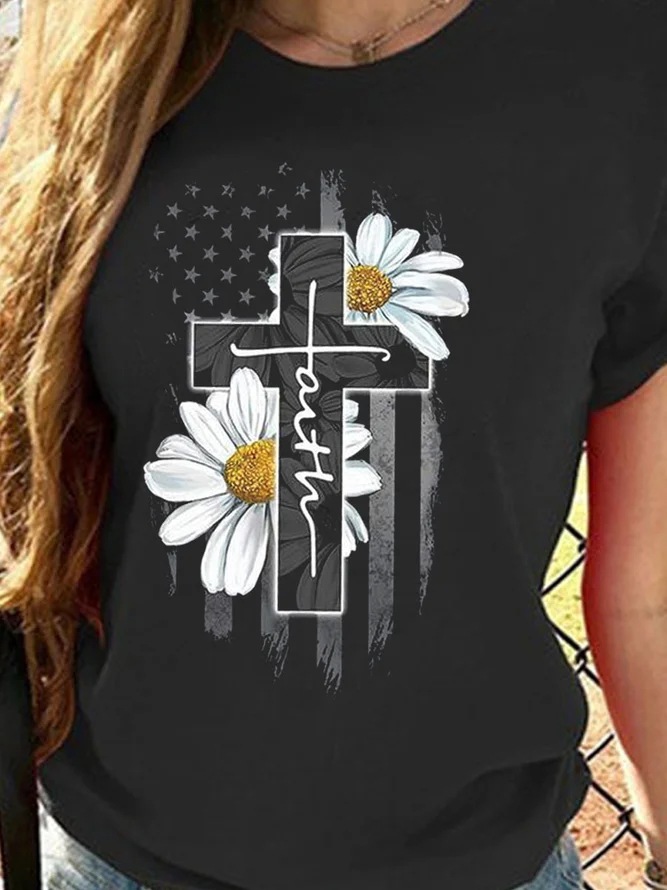 Women's T-shirt Short Sleeve T-Shirts Printing Casual Cross Daisy display picture 3