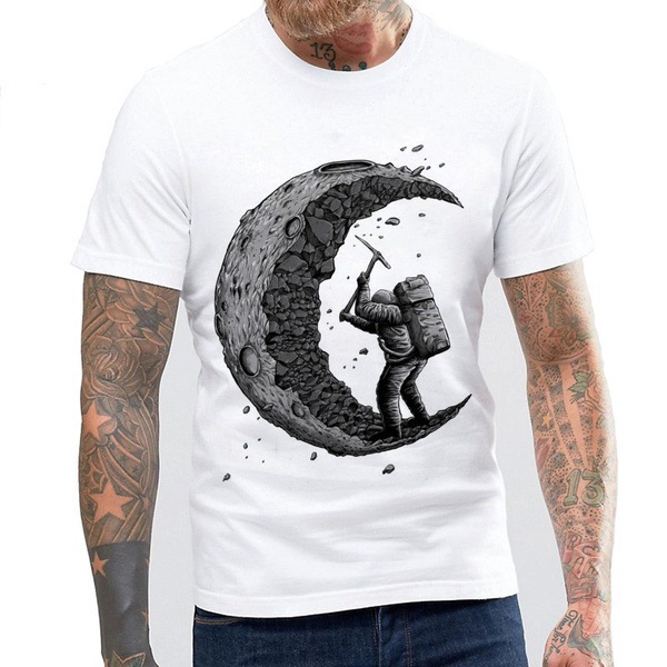 Hommes Astronaute Lune Impression T-Shirt Vêtements Pour Hommes display picture 1