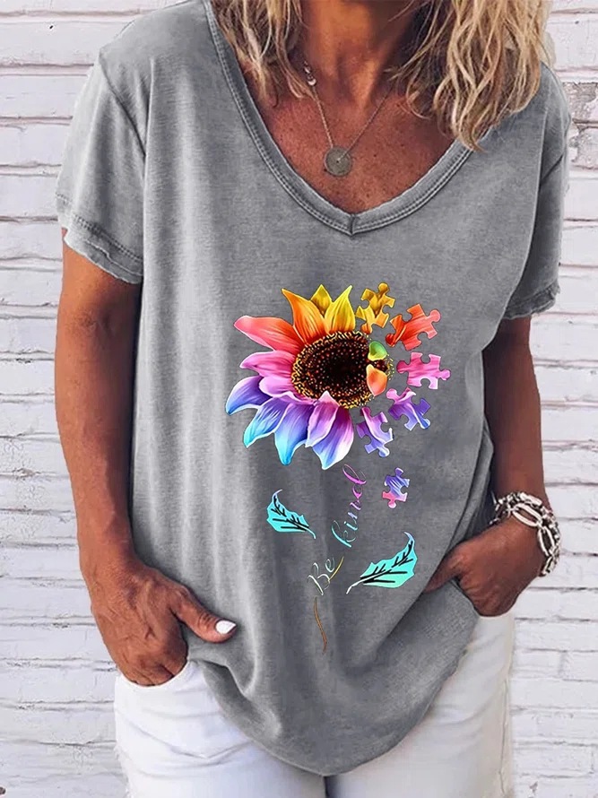 Women's T-shirt Short Sleeve T-Shirts Printing Streetwear Sunflower display picture 1