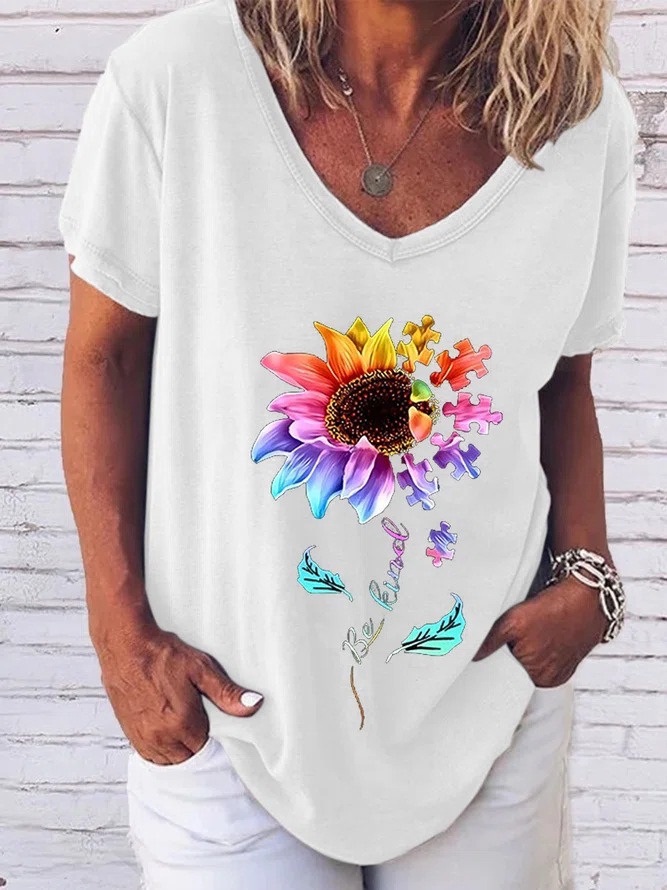 Women's T-shirt Short Sleeve T-Shirts Printing Streetwear Sunflower display picture 4