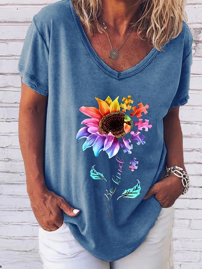 Women's T-shirt Short Sleeve T-Shirts Printing Streetwear Sunflower display picture 5