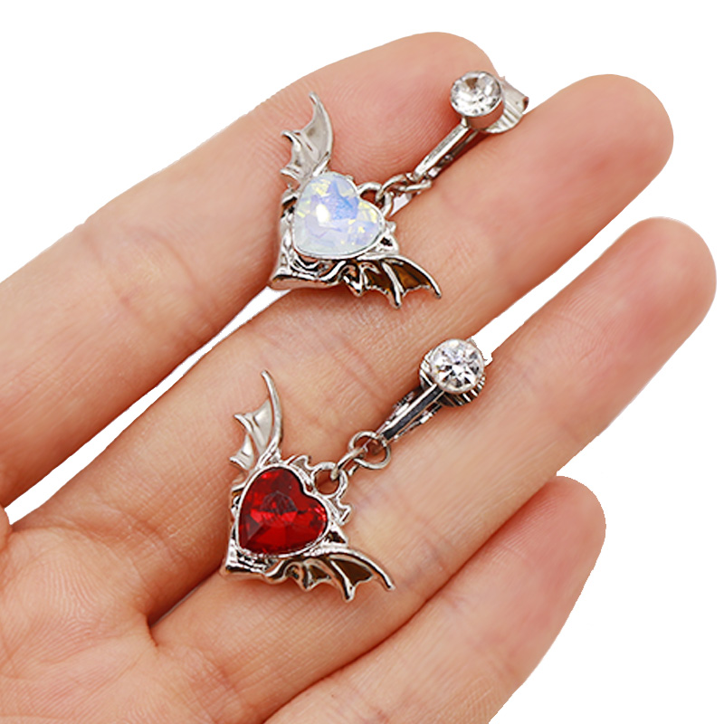 1 Piece Belly Rings IG Style Shiny Heart Shape Wings Stainless Steel Alloy Inlay Acrylic Glass White Gold Plated Gold Plated display picture 17