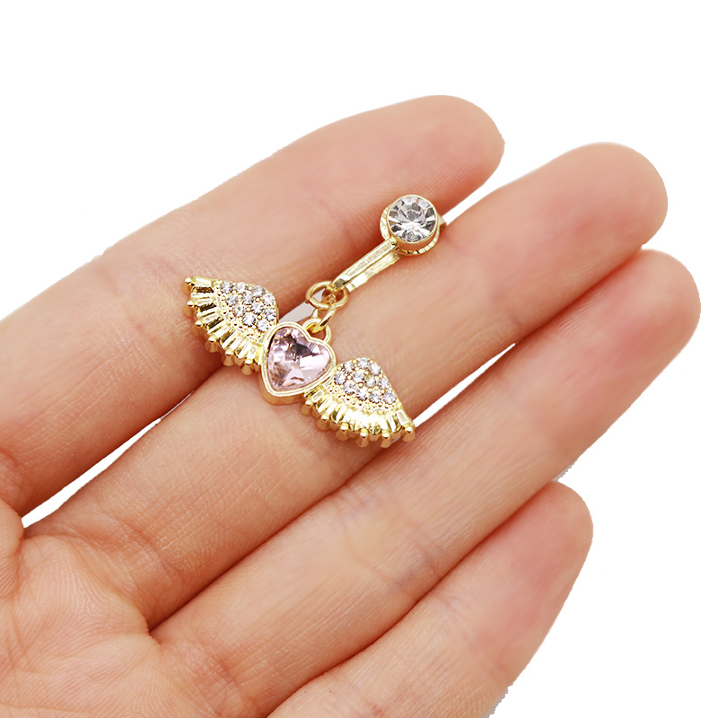 1 Piece Belly Rings IG Style Shiny Heart Shape Wings Stainless Steel Alloy Inlay Acrylic Glass White Gold Plated Gold Plated display picture 14