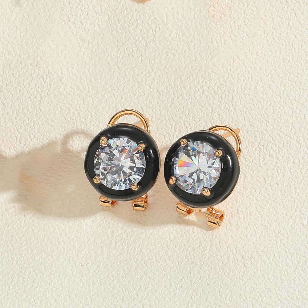 1 Pair Simple Style Round Inlay Copper Rhinestones 14K Gold Plated Ear Studs display picture 7