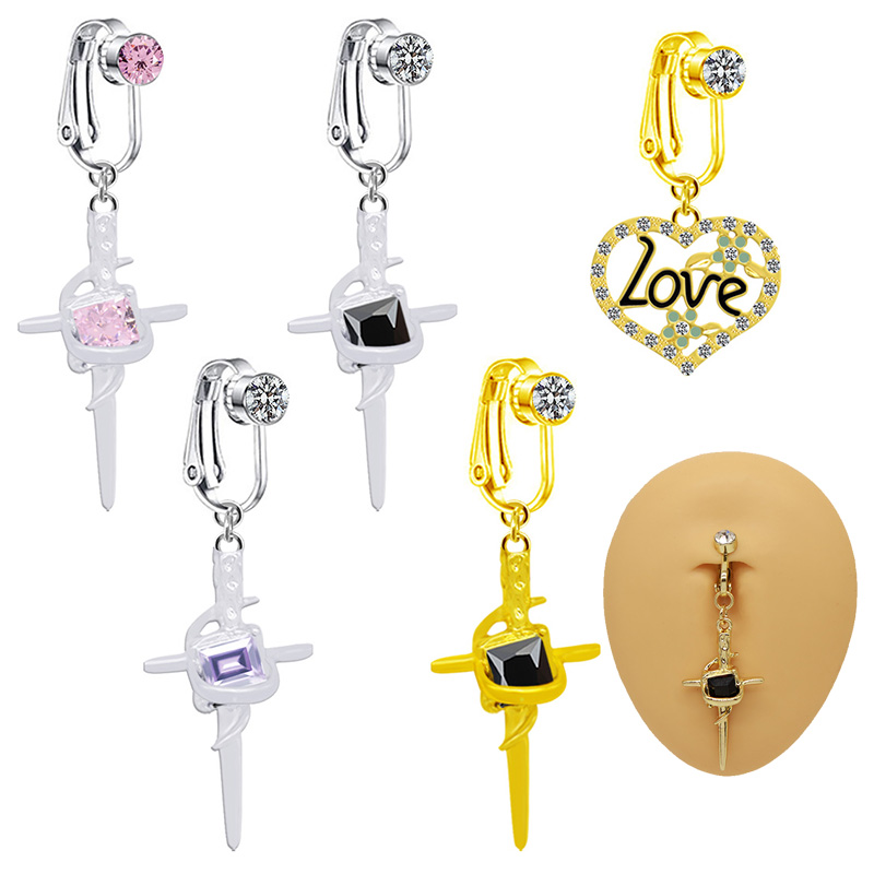 1 Piece Belly Rings Hip-Hop Vintage Style Simple Style Cross Heart Shape 316 Stainless Steel  Alloy Inlay Rhinestones Glass Gold Plated display picture 6