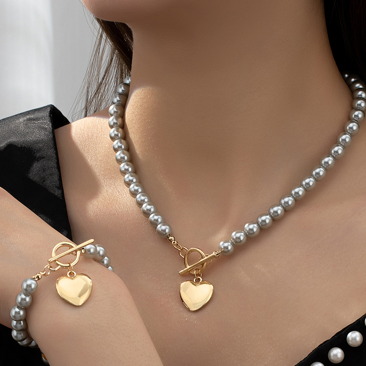 Casual Elegant Heart Shape Alloy Plastic Women's Jewelry Set display picture 5