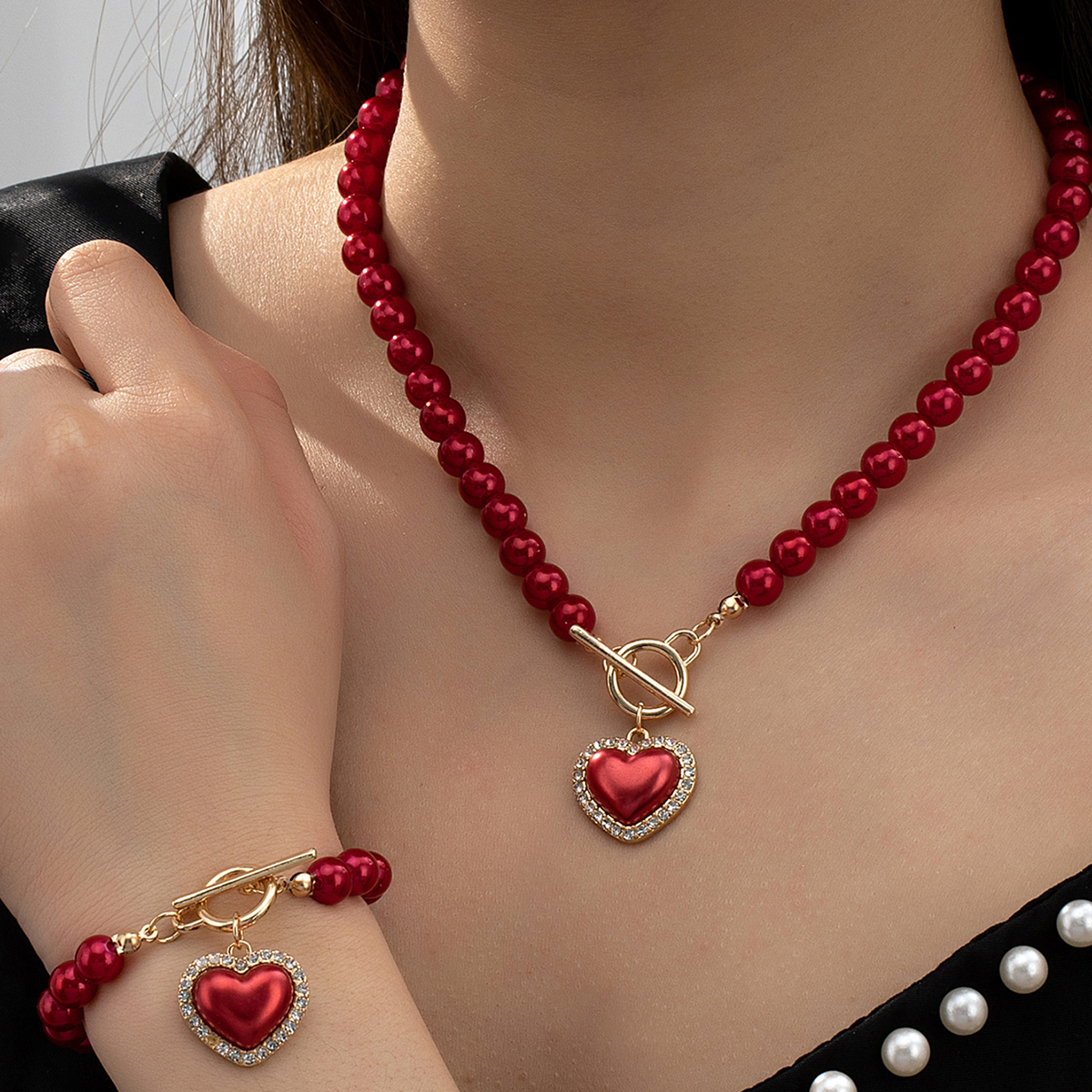 Casual Elegant Heart Shape Alloy Plastic Women's Jewelry Set display picture 11