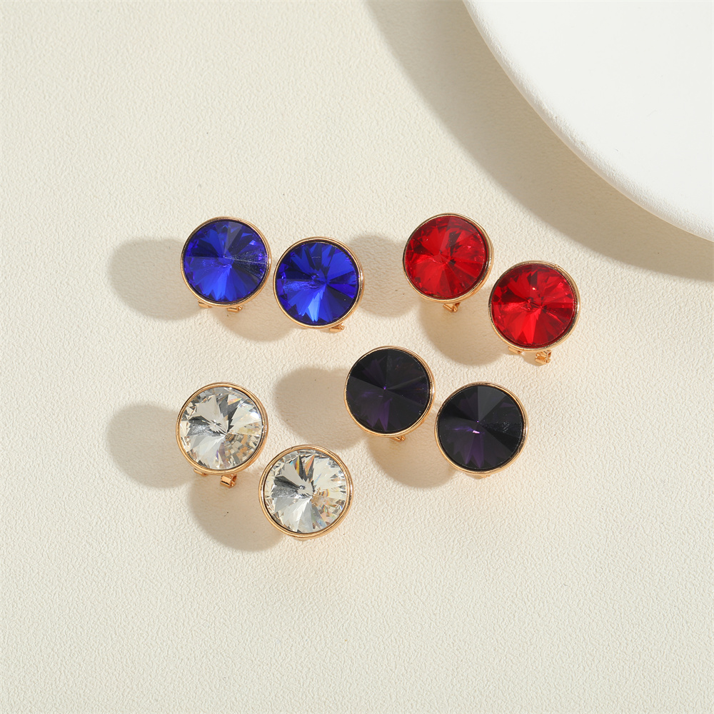 1 Pair Vintage Style Round Inlay Copper Acrylic Diamond 14K Gold Plated Ear Studs display picture 2