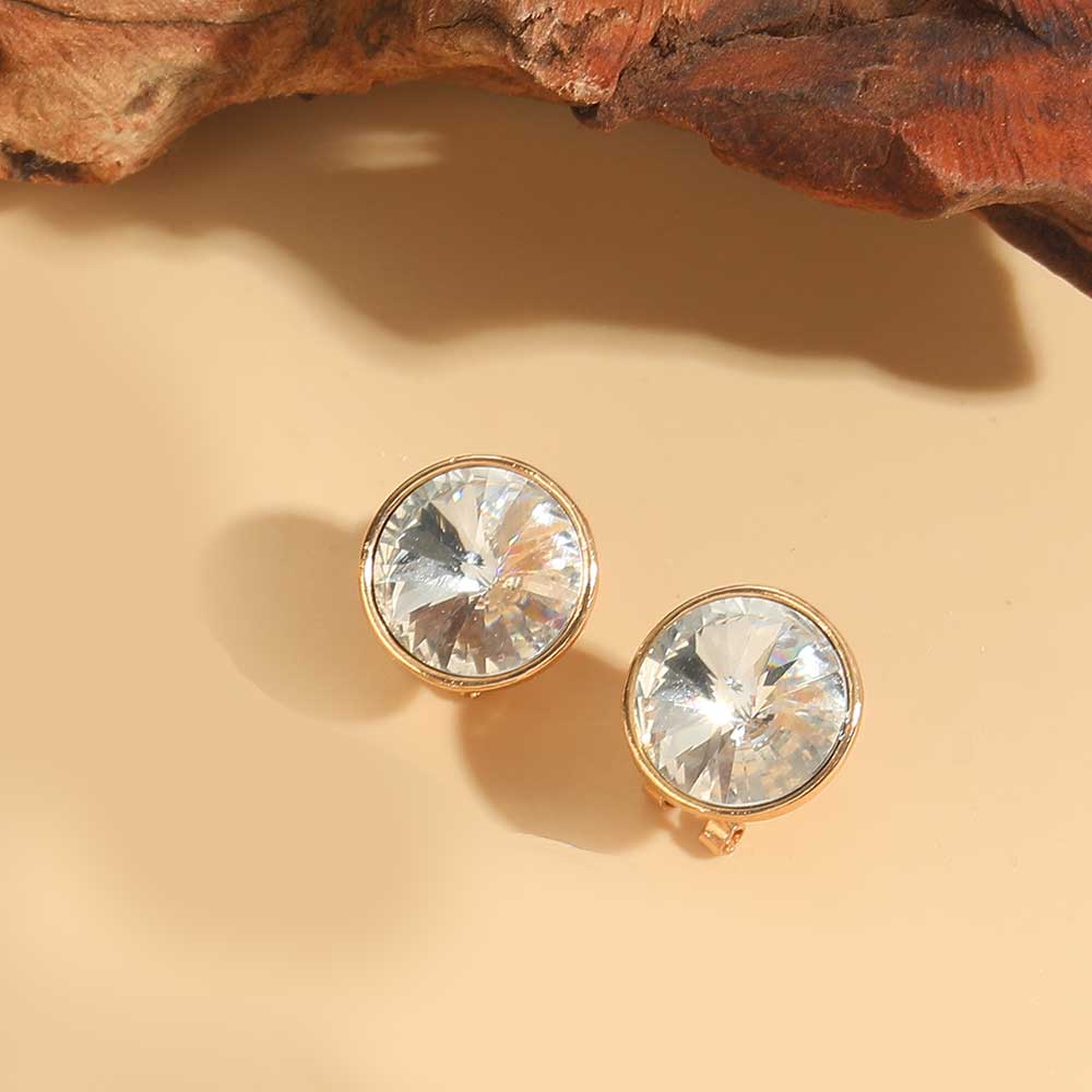 1 Pair Vintage Style Round Inlay Copper Acrylic Diamond 14K Gold Plated Ear Studs display picture 3