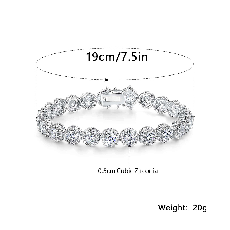 Copper White Gold Plated Classic Style Shiny Round Inlay Zircon Bracelets display picture 4