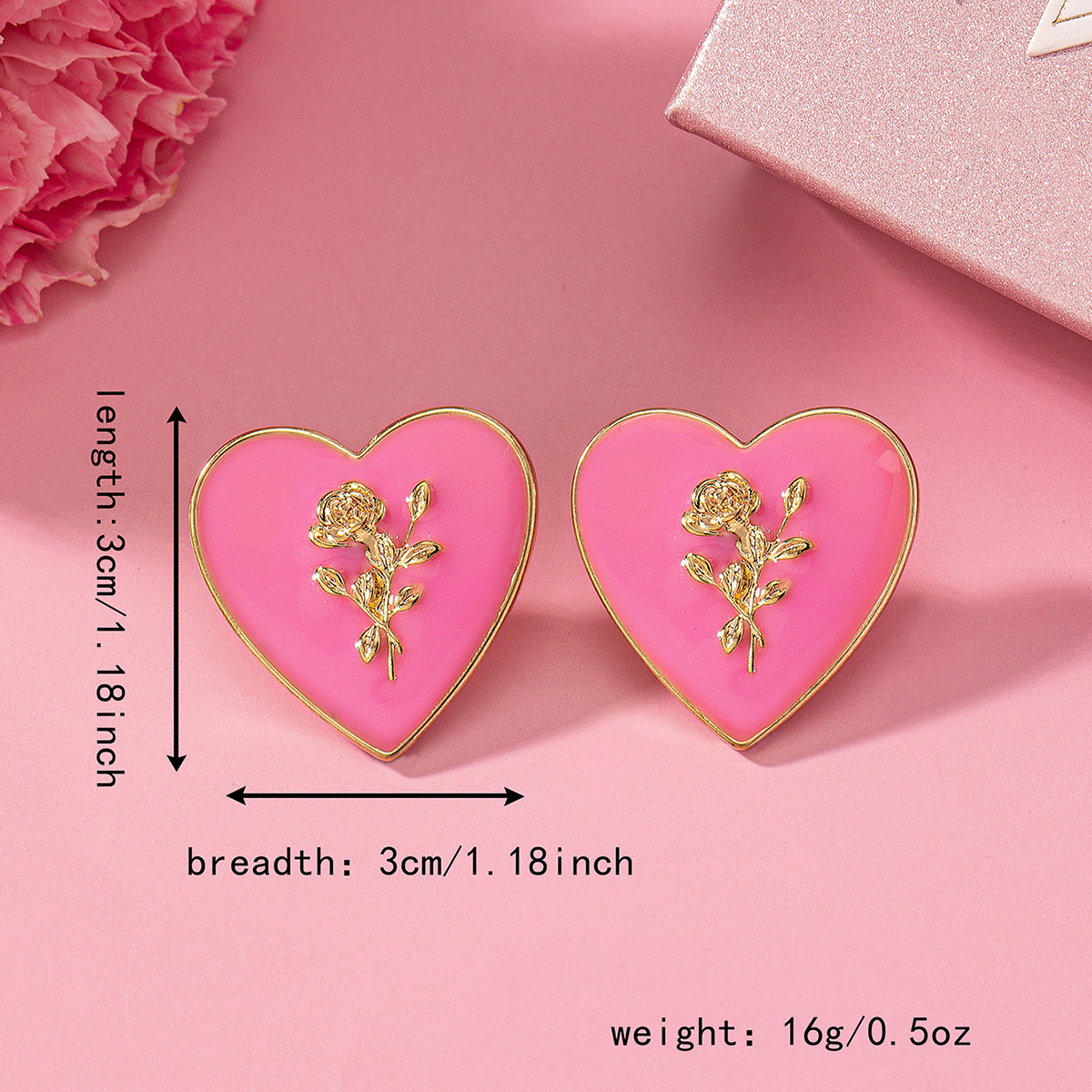 1 Pair IG Style Heart Shape Rose Alloy Ear Studs display picture 1