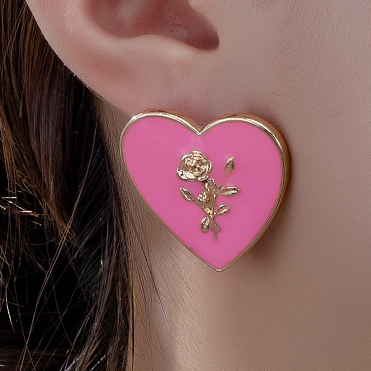 1 Pair IG Style Heart Shape Rose Alloy Ear Studs display picture 2