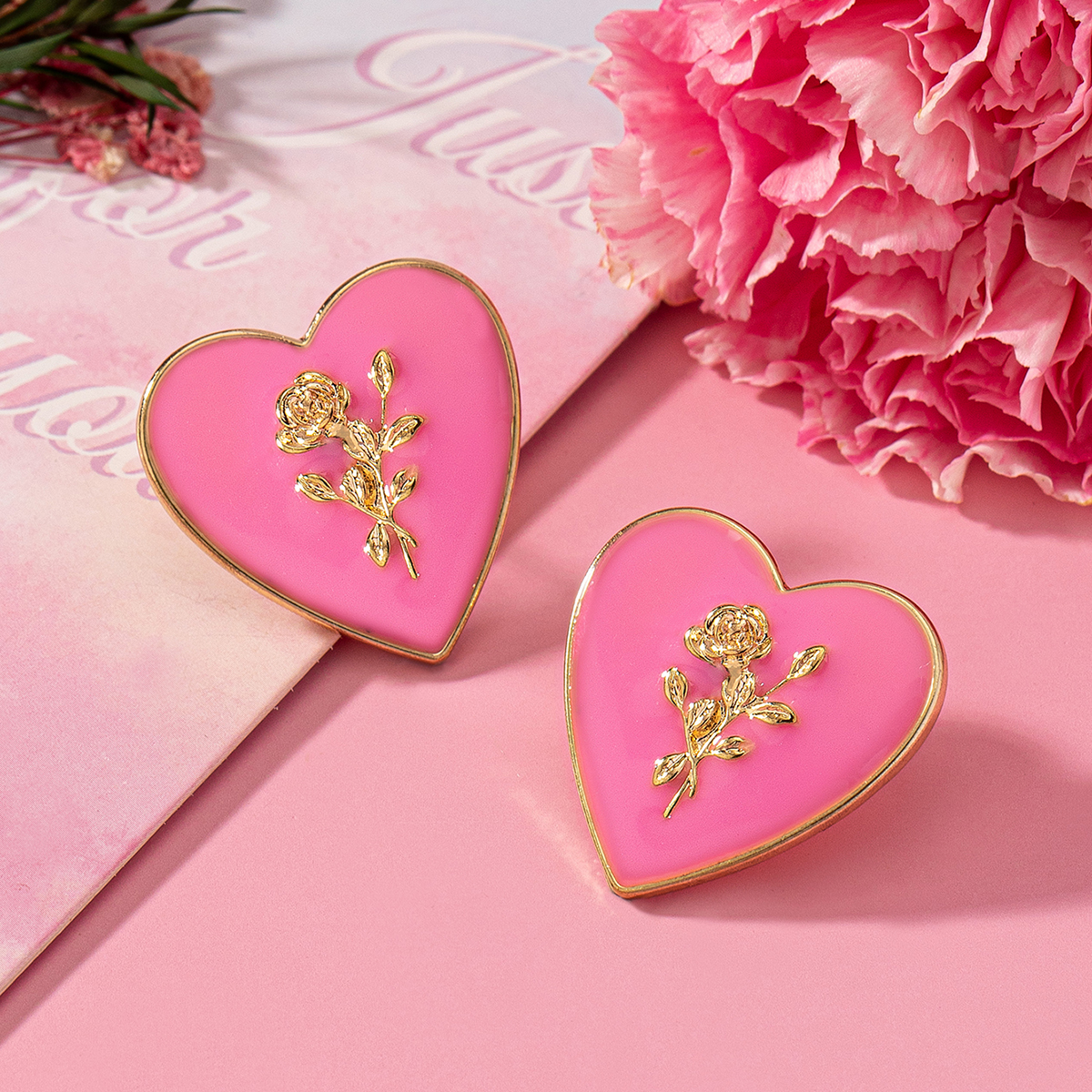 1 Pair IG Style Heart Shape Rose Alloy Ear Studs display picture 3