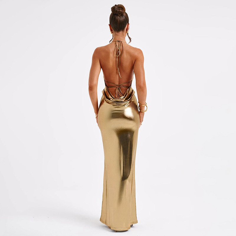 Women's Regular Dress Streetwear U Neck Backless Sleeveless Solid Color Maxi Long Dress Holiday Daily display picture 9