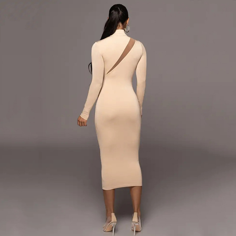 Women's Bodycon Dress Streetwear Round Neck Long Sleeve Solid Color Maxi Long Dress Banquet Party Date display picture 7