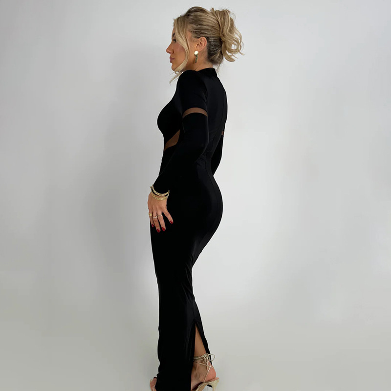 Women's Ball Gown Sexy Round Neck Long Sleeve Solid Color Maxi Long Dress Banquet Date display picture 12