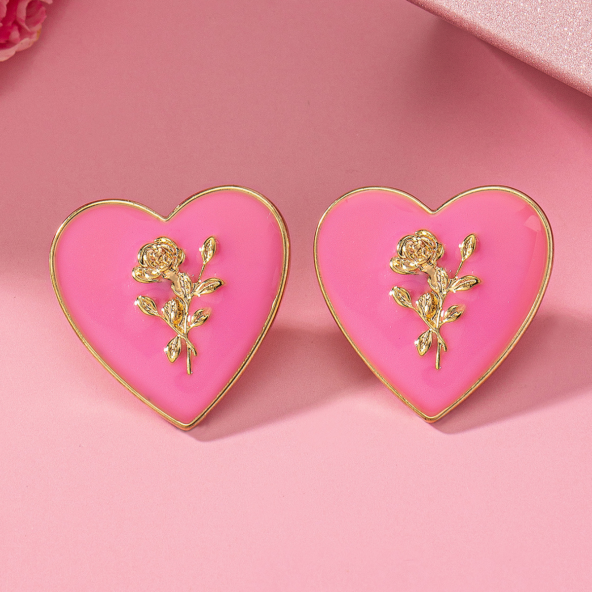 1 Pair IG Style Heart Shape Rose Alloy Ear Studs display picture 6