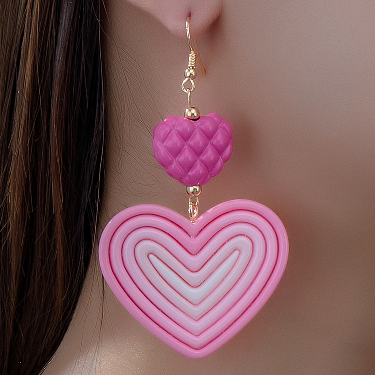 1 Pair IG Style Sweet Heart Shape Arylic Drop Earrings display picture 2