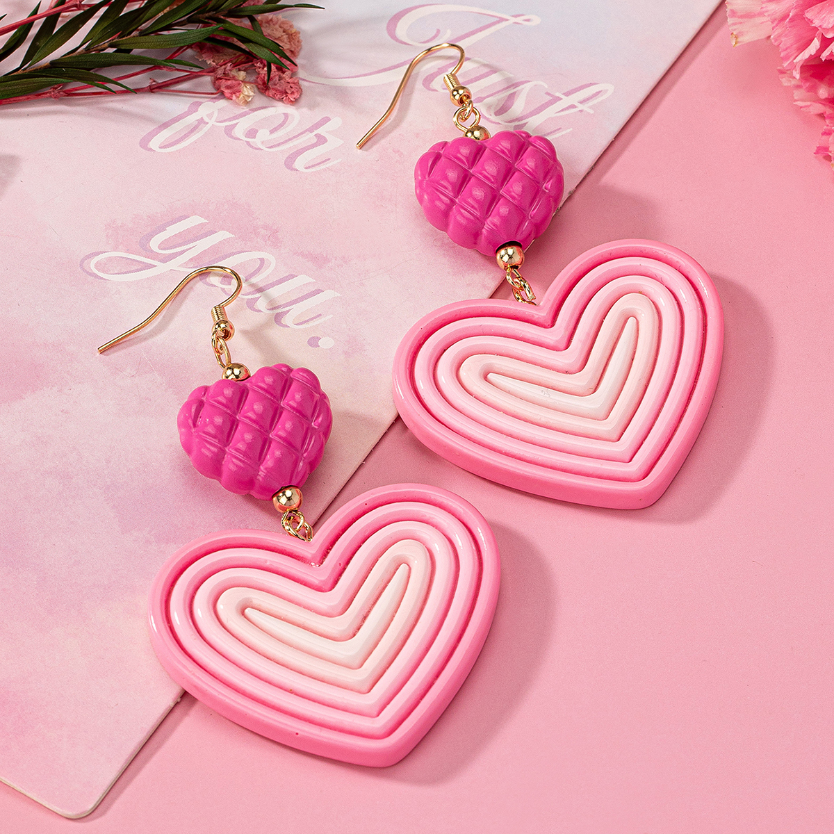1 Pair IG Style Sweet Heart Shape Arylic Drop Earrings display picture 6