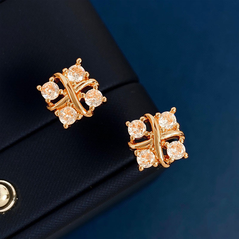 Copper 18K Gold Plated IG Style Commute Shiny Square Inlay Zircon Earrings Necklace display picture 3