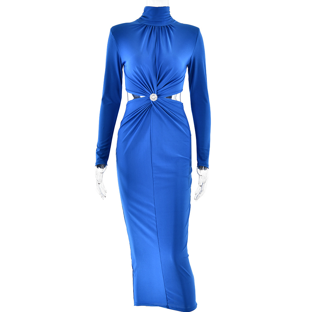 Women's Sheath Dress Streetwear Turtleneck Long Sleeve Solid Color Maxi Long Dress Banquet Date display picture 10