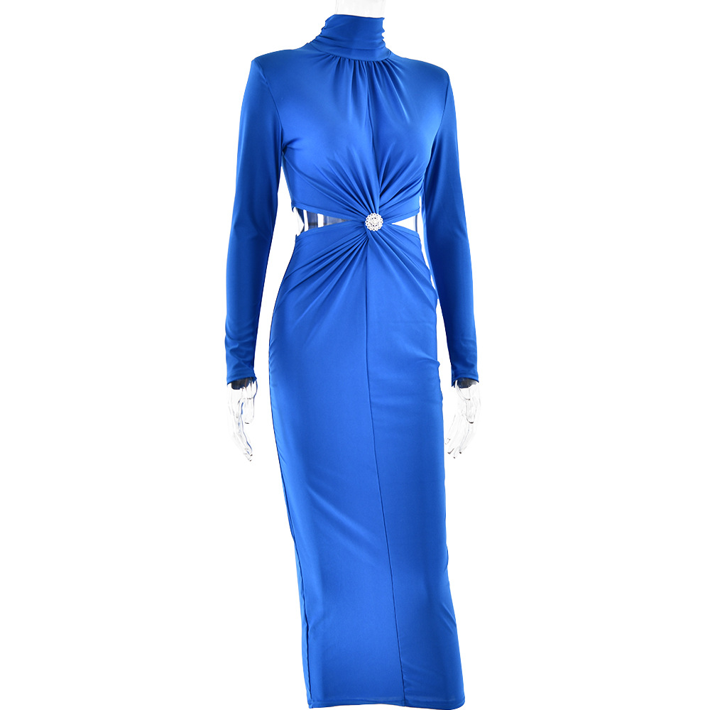 Women's Sheath Dress Streetwear Turtleneck Long Sleeve Solid Color Maxi Long Dress Banquet Date display picture 11