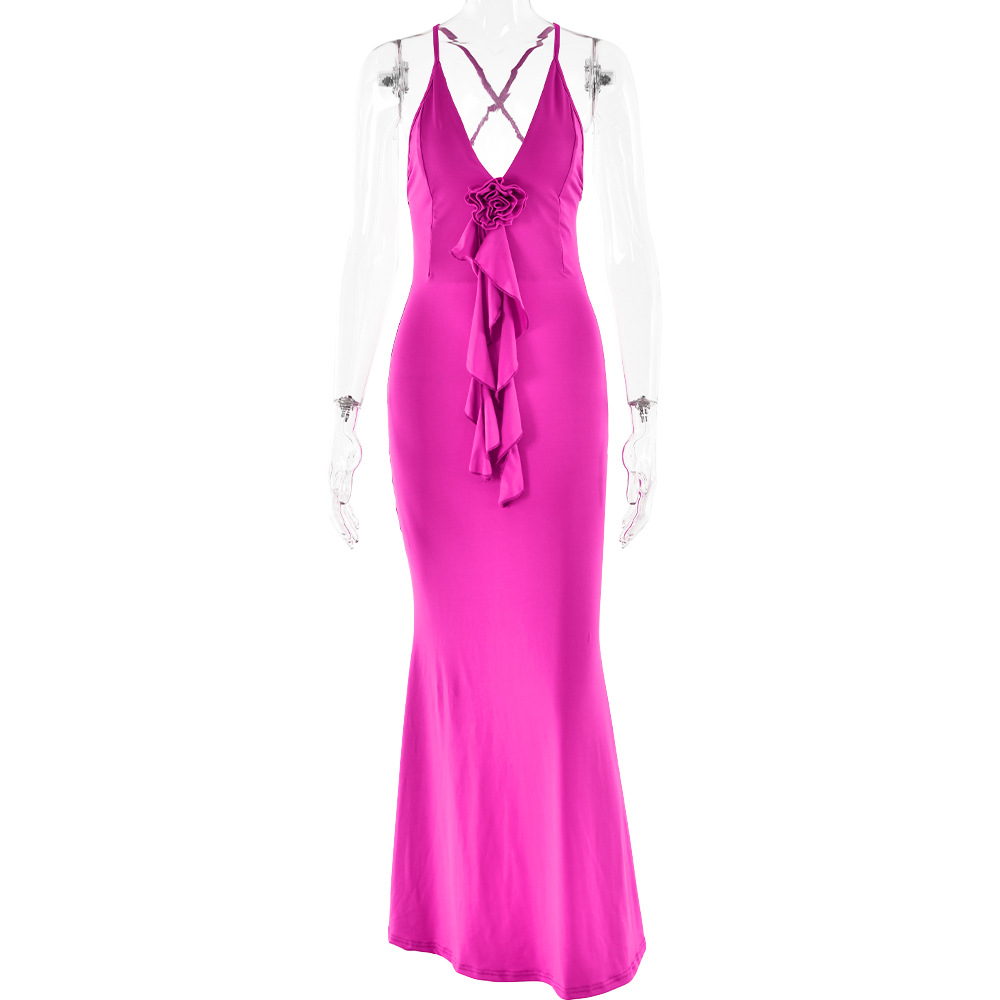 Women's Sheath Dress Streetwear V Neck Flowers Sleeveless Solid Color Maxi Long Dress Business display picture 7