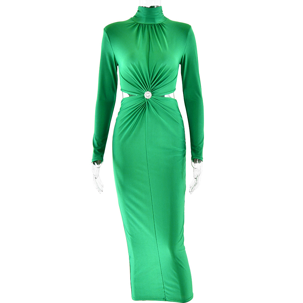 Women's Sheath Dress Streetwear Turtleneck Long Sleeve Solid Color Maxi Long Dress Banquet Date display picture 13