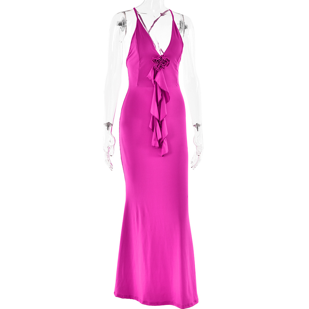 Women's Sheath Dress Streetwear V Neck Flowers Sleeveless Solid Color Maxi Long Dress Business display picture 8