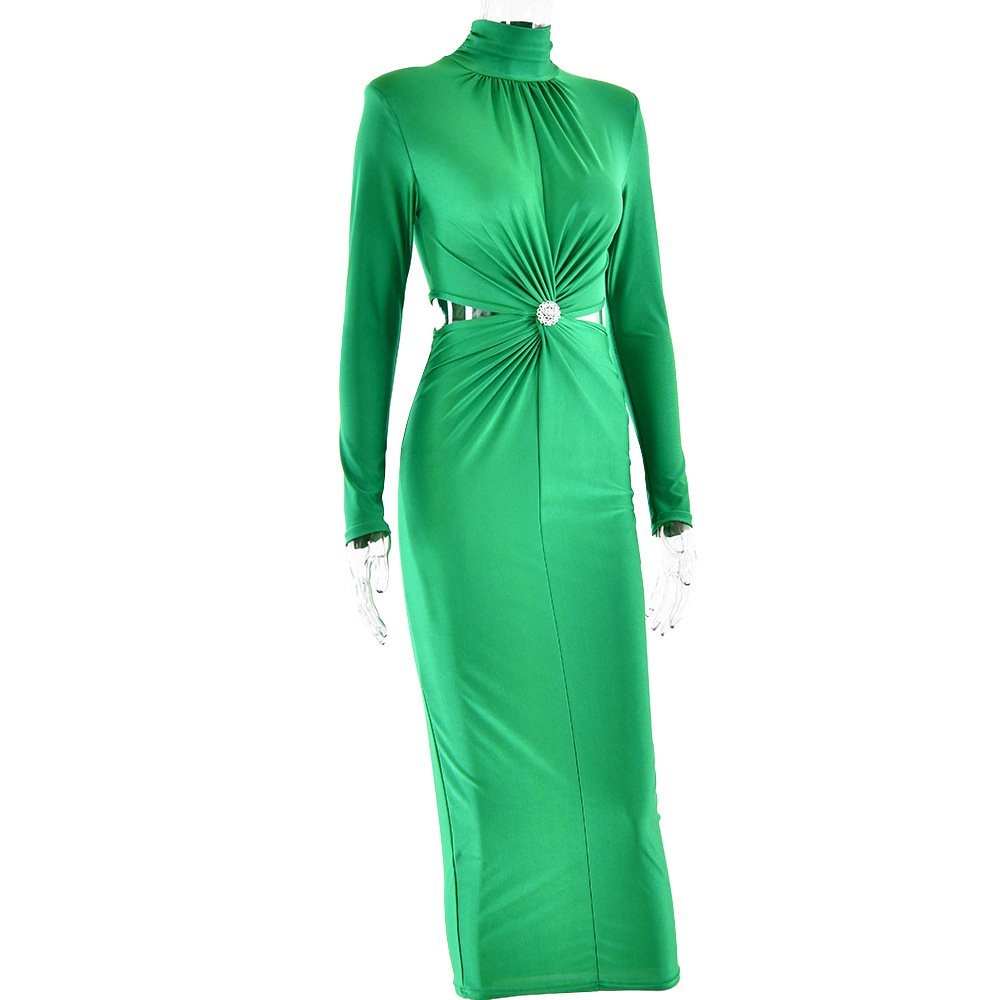 Women's Sheath Dress Streetwear Turtleneck Long Sleeve Solid Color Maxi Long Dress Banquet Date display picture 14