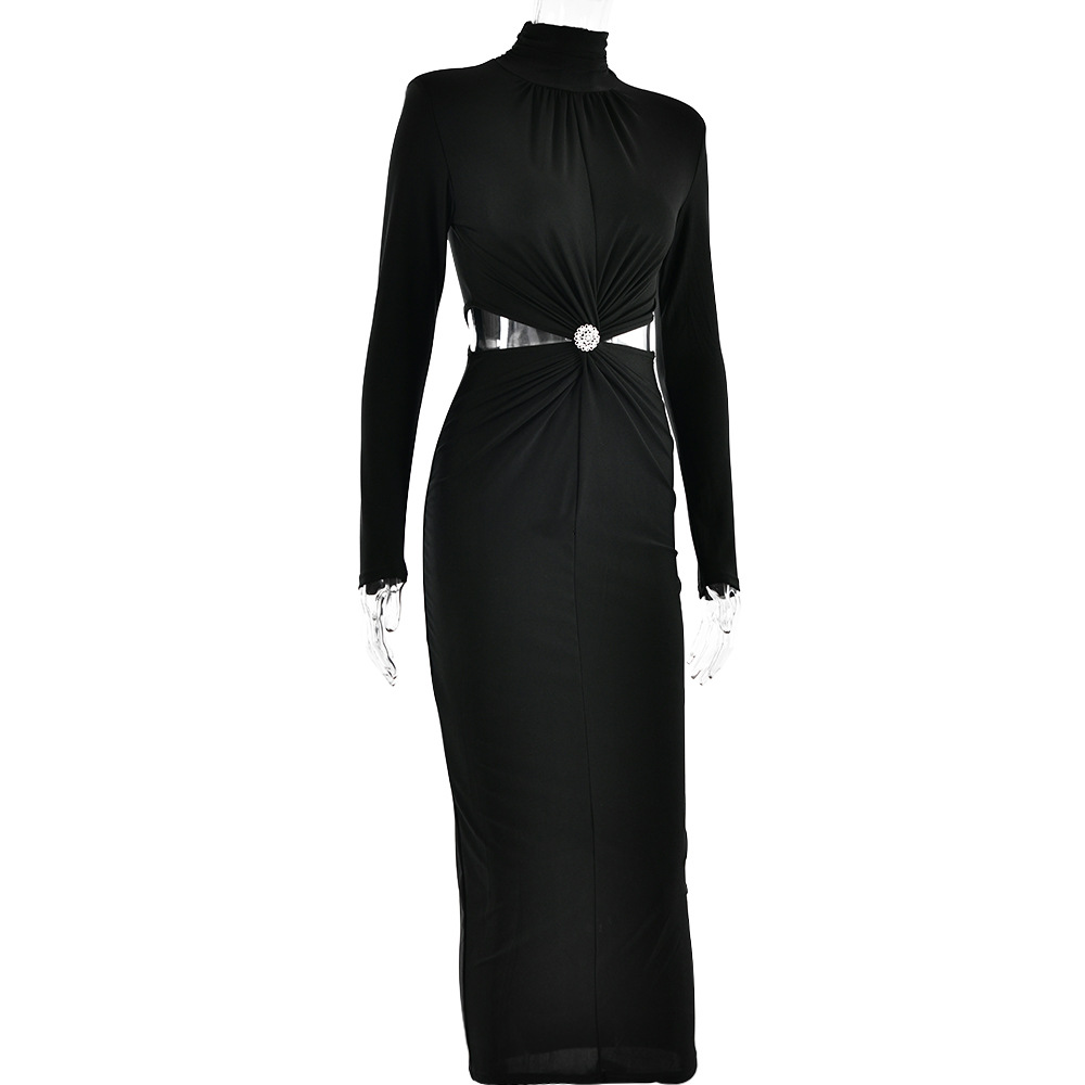 Women's Sheath Dress Streetwear Turtleneck Long Sleeve Solid Color Maxi Long Dress Banquet Date display picture 15