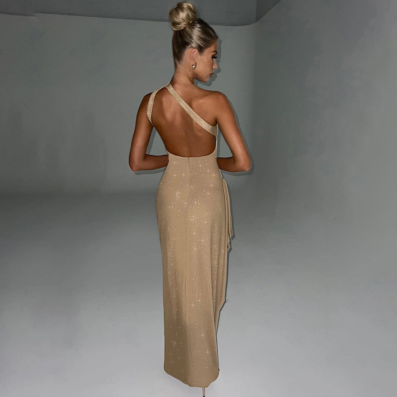 Women's Bodycon Dress Sexy Oblique Collar Backless Sleeveless Solid Color Maxi Long Dress Banquet Bar display picture 7