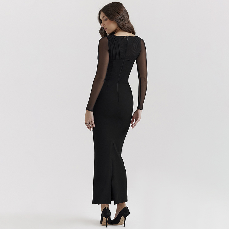 Women's Bodycon Dress Streetwear V Neck Long Sleeve Solid Color Maxi Long Dress Holiday Daily display picture 5