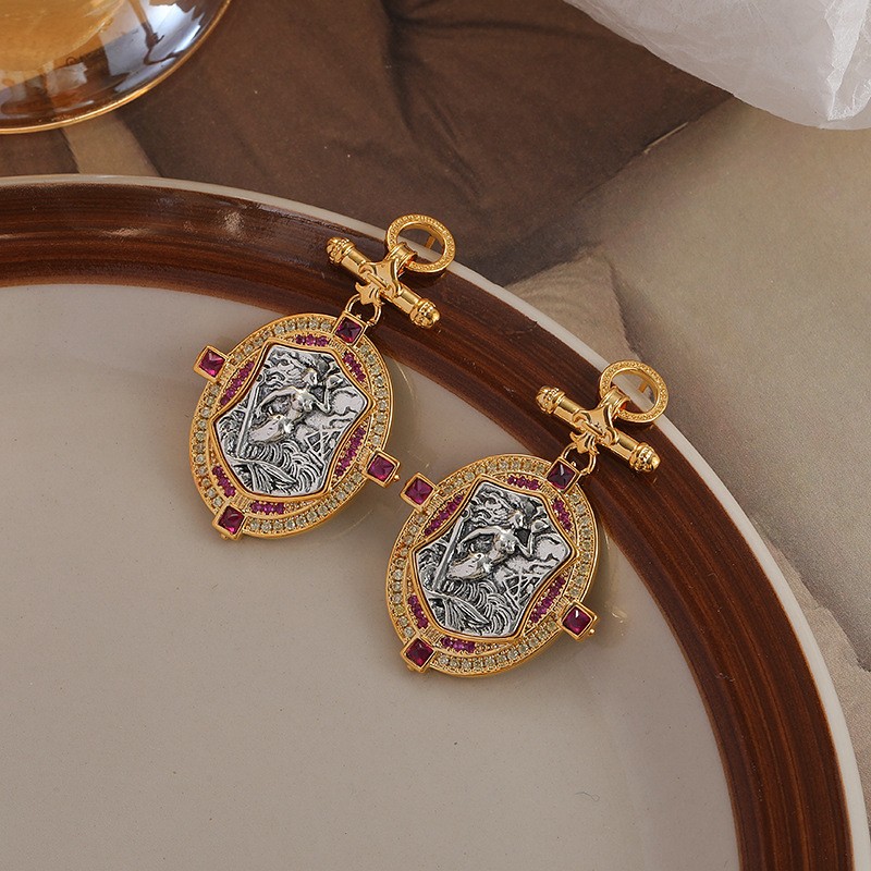 1 Pair Vintage Style French Style Commute Round Enamel Inlay Copper Pearl Zircon 18K Gold Plated Drop Earrings Ear Studs display picture 6