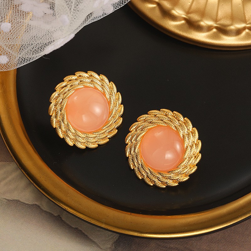 1 Pair Vintage Style French Style Commute Round Enamel Inlay Copper Pearl Zircon 18K Gold Plated Drop Earrings Ear Studs display picture 8