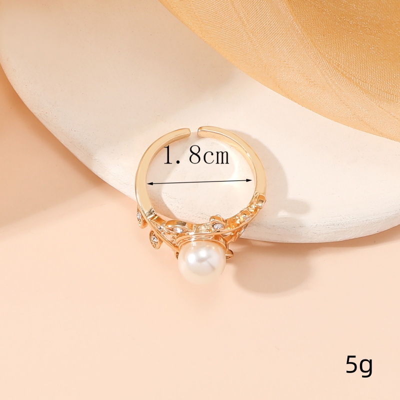 Bijoux En Gros Élégant Style Simple Feuille Alliage Perles Artificielles Plaqué Or Placage Incruster Anneau Ouvert display picture 4