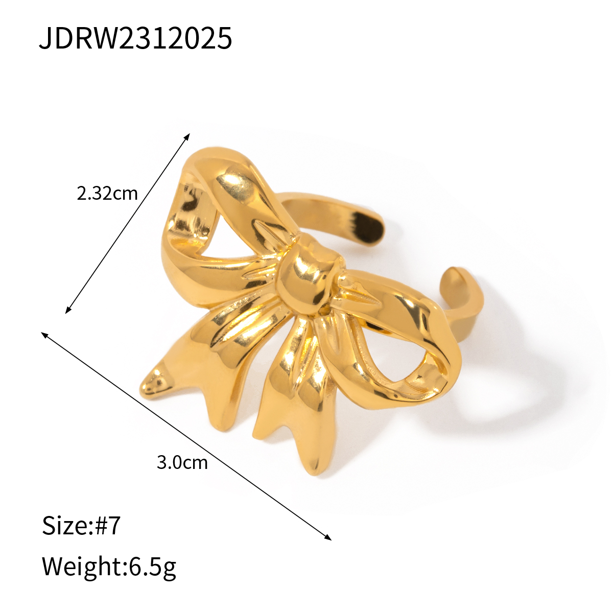 Edelstahl 304 18 Karat Vergoldet IG-Stil Süss Bogenknoten Titan Stahl Offener Ring display picture 5