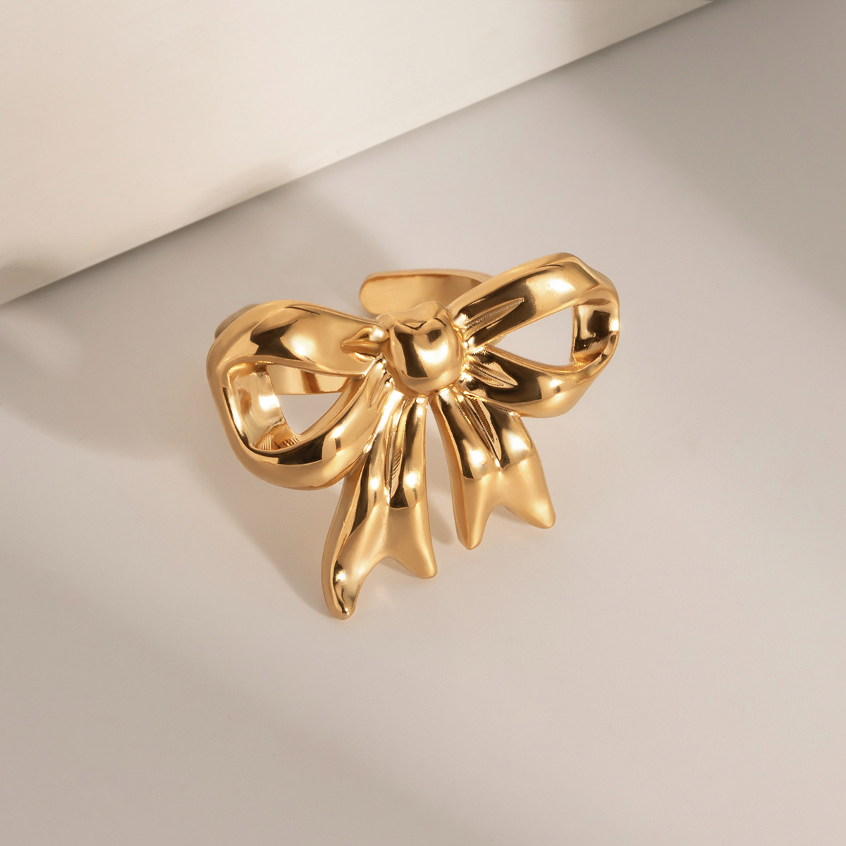 304 Stainless Steel 18K Gold Plated IG Style Sweet Bow Knot Titanium Steel Open Rings display picture 1