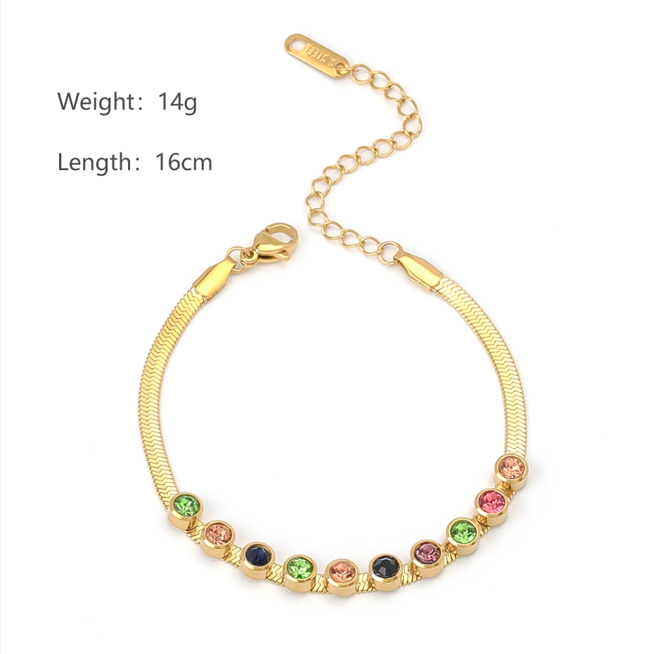 Elegant Simple Style Round 304 Stainless Steel 18K Gold Plated Rhinestones Bracelets In Bulk display picture 6