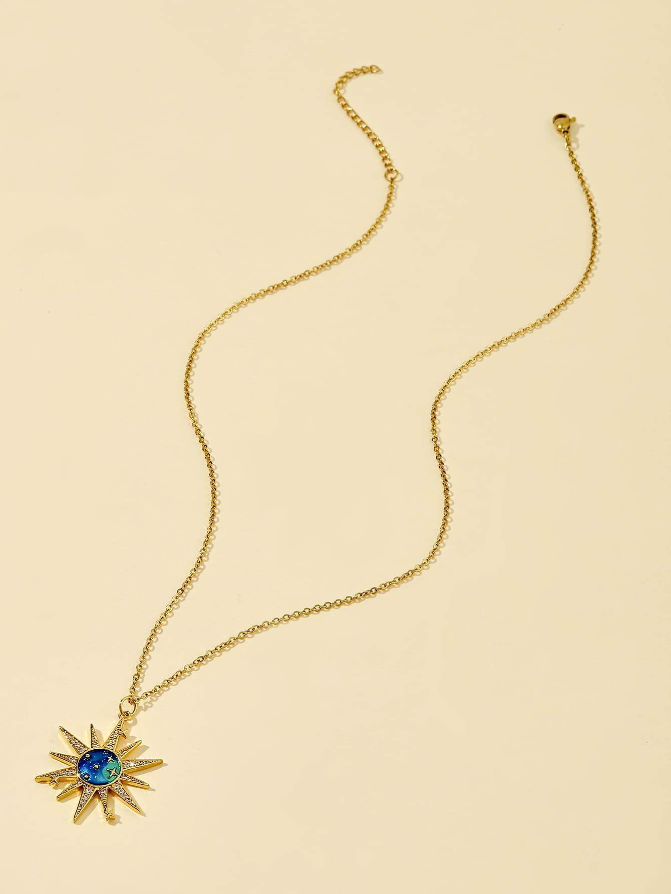 Kupfer 18 Karat Vergoldet IG-Stil Sonne Stern Inlay Zirkon Halskette Mit Anhänger display picture 5