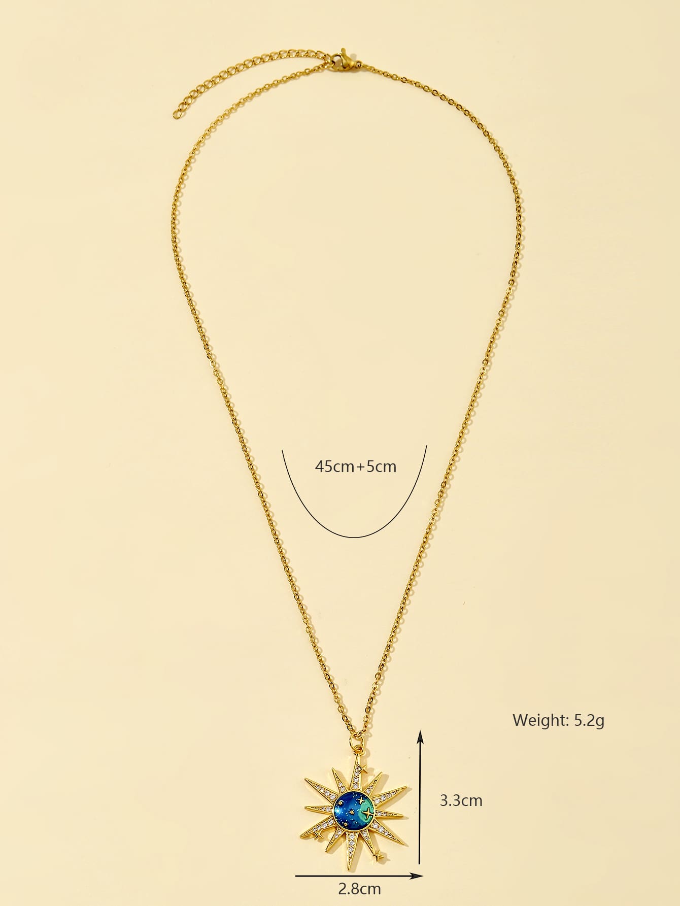 Kupfer 18 Karat Vergoldet IG-Stil Sonne Stern Inlay Zirkon Halskette Mit Anhänger display picture 6