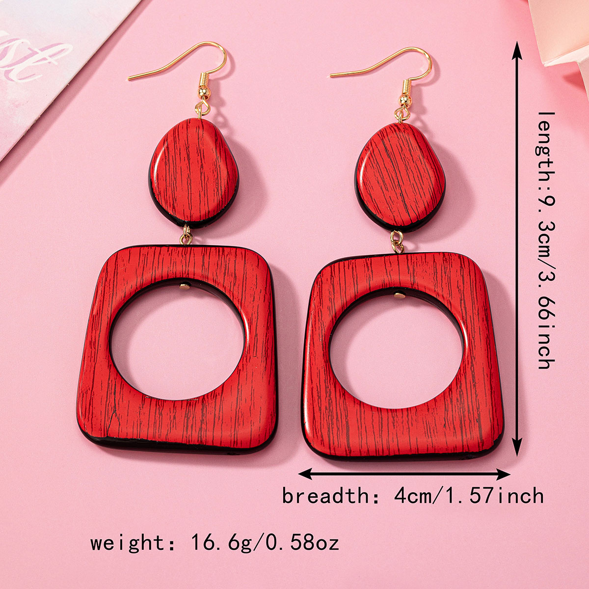 1 Pair Retro Exaggerated Geometric Wood Drop Earrings display picture 1