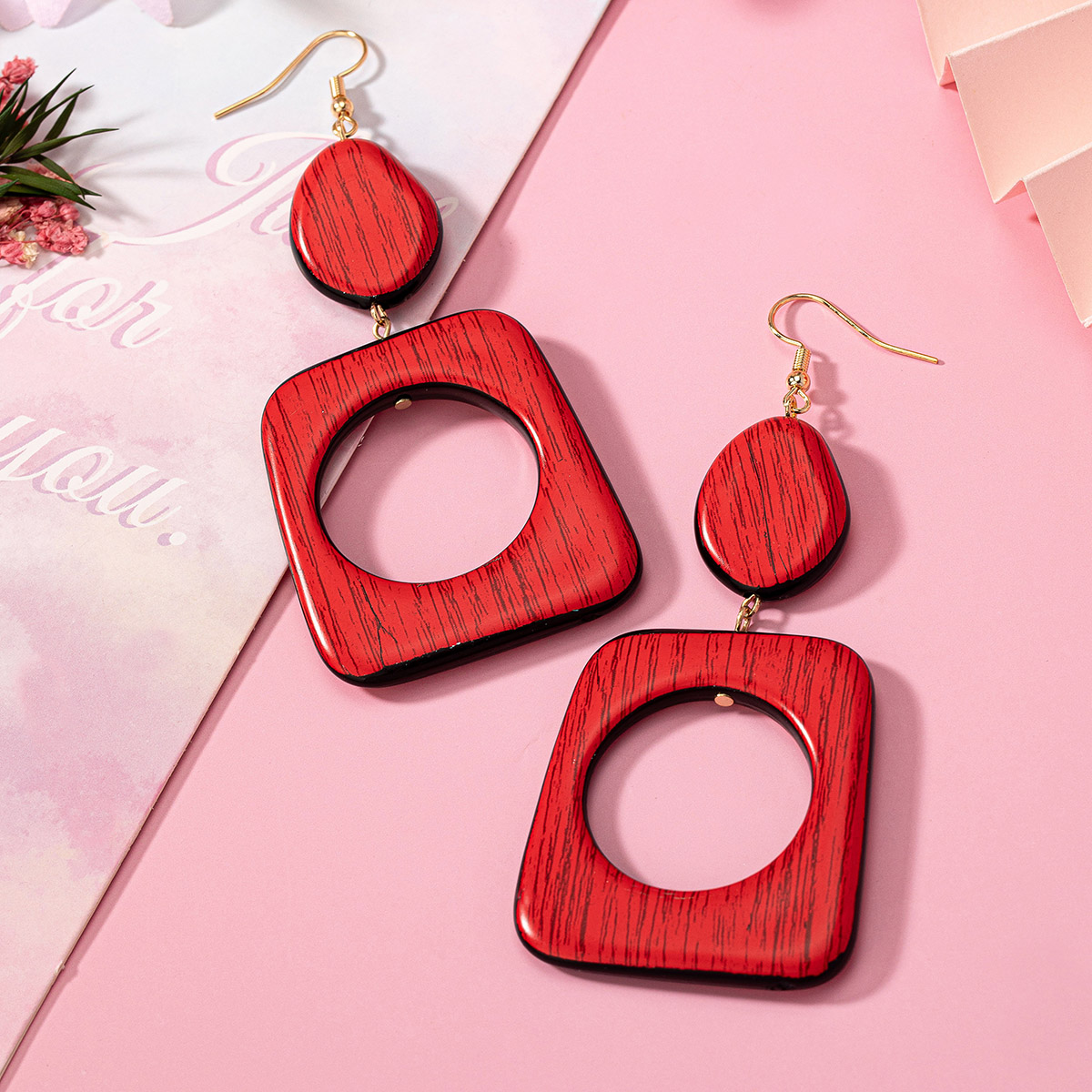 1 Pair Retro Exaggerated Geometric Wood Drop Earrings display picture 4