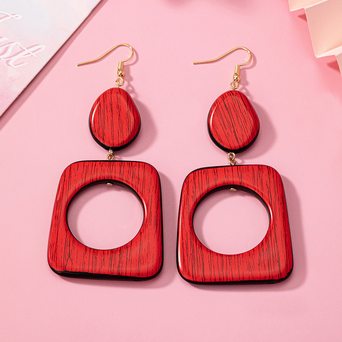 1 Pair Retro Exaggerated Geometric Wood Drop Earrings display picture 5