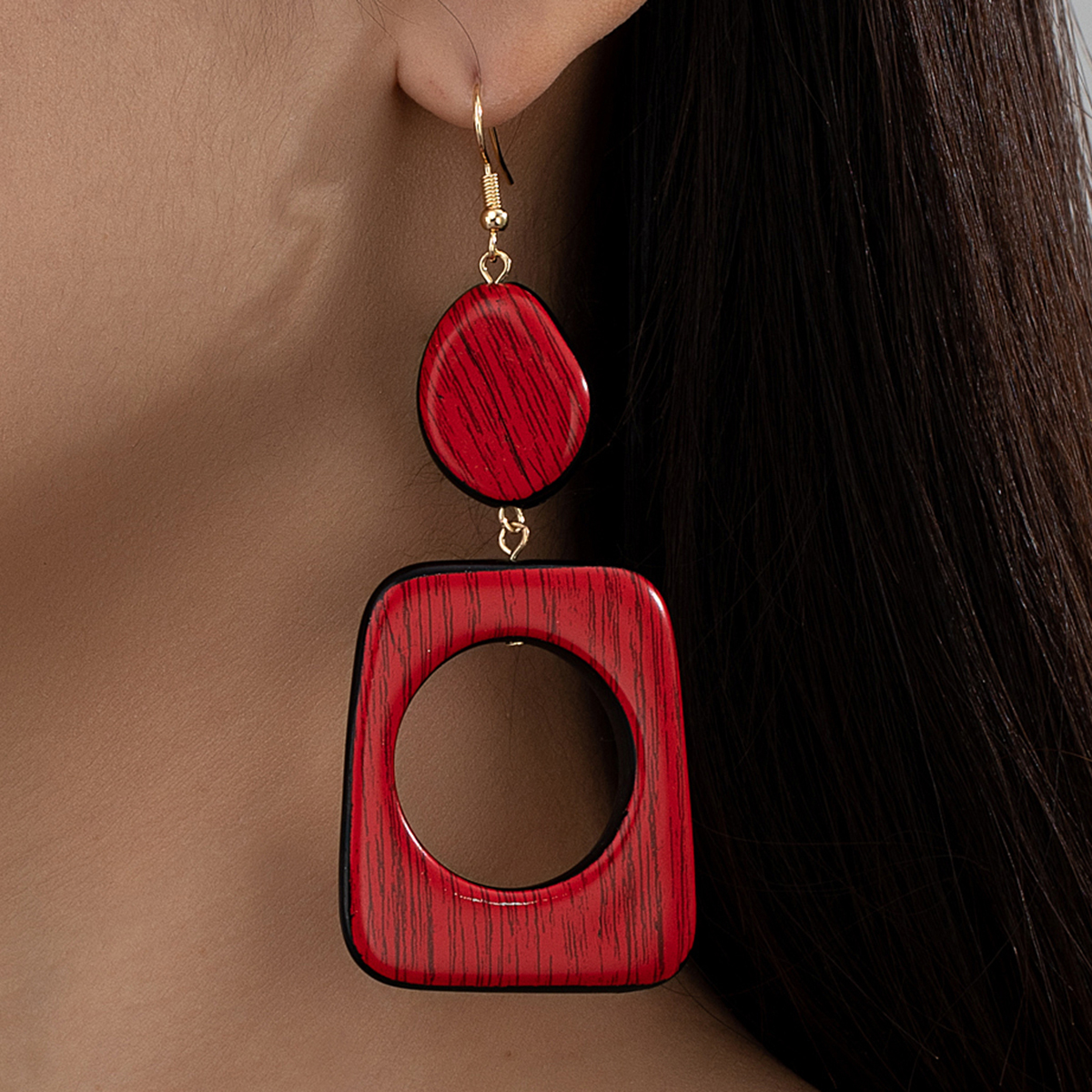 1 Pair Retro Exaggerated Geometric Wood Drop Earrings display picture 2