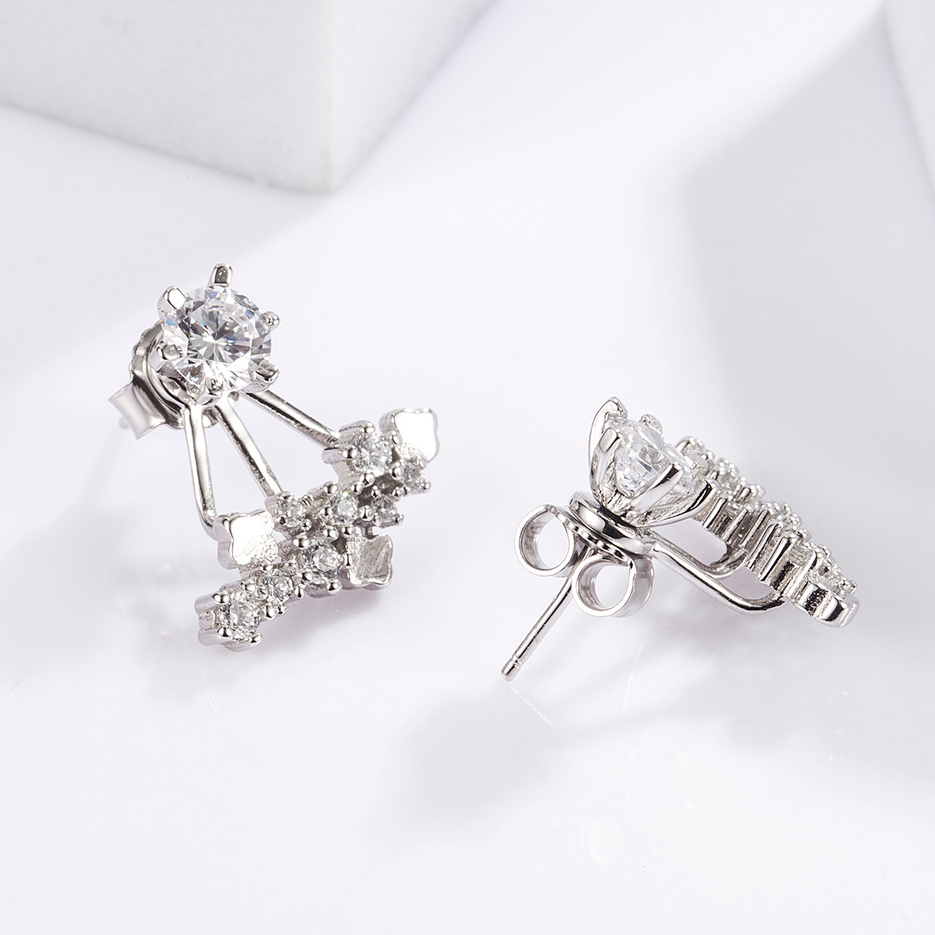 1 Pair Princess Simple Style Crown Plating Inlay Sterling Silver Zircon White Gold Plated Ear Studs display picture 7
